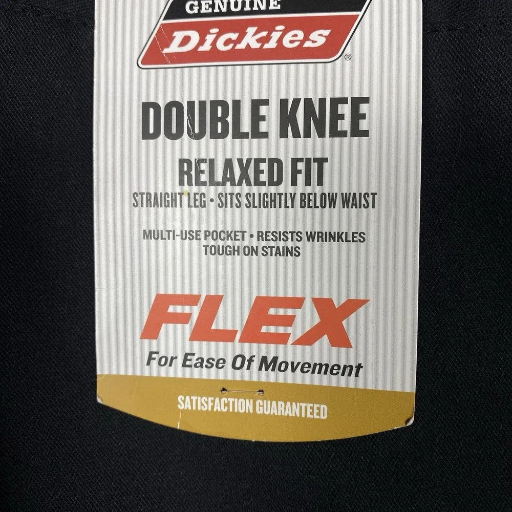 NWT Dickies 44X30 Men's Relaxed Fit Straight Leg Double Knee Flex Black Pants - Picture 5 of 6